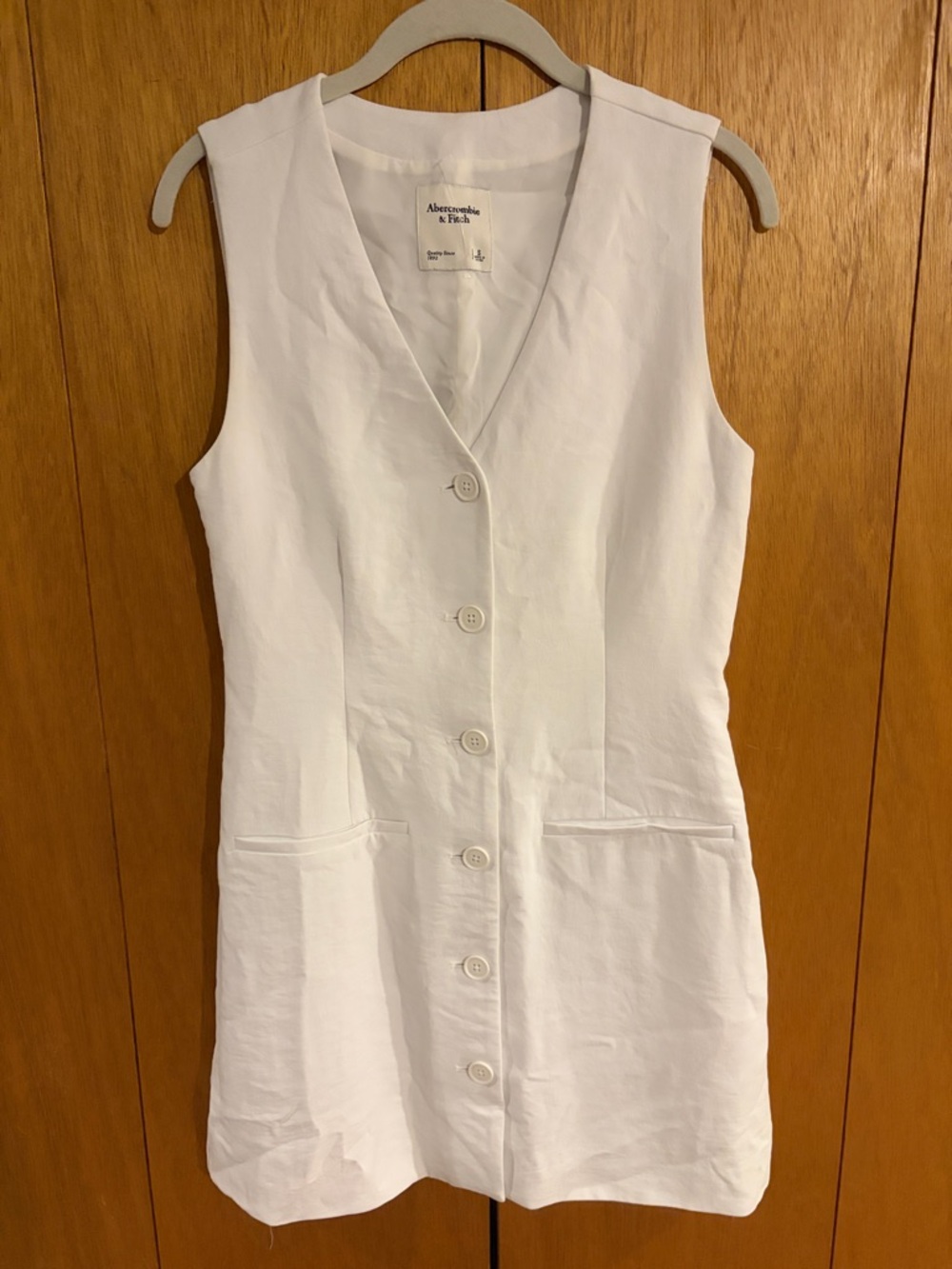 Abercrombie & Fitch White Sleeveless Button-Front Dress